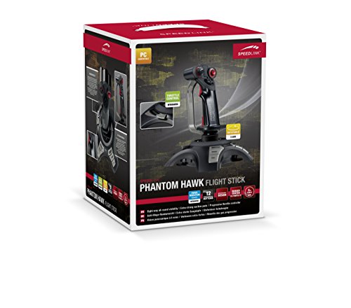 Speedlink Joystick für PC / Computer - Phantom Hawk Flightstick USB (12 Tasten, 8-Wege-Schalter - Stufenloser Schubregler, Vibration - Controller für Flugsimulator oder andere Simulator-Spiele) schwarz